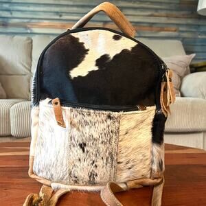Myra Cowhide Leather Backpack Small Hair On Hide Western Cow Print Boho Bag